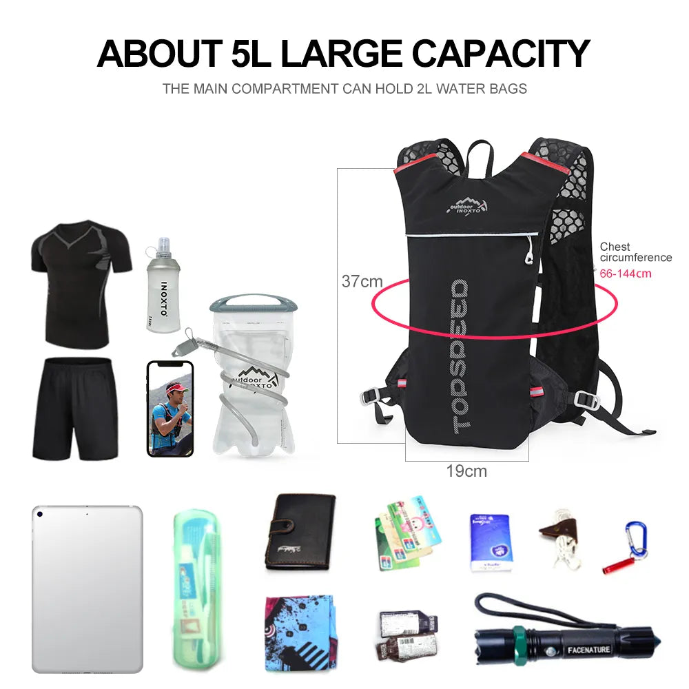 INOXTO Trail Running-Ultra-Light 5L Backpack, Running Hydration Vest, Marathon, Bicycle 1.5L 2L Water Bag